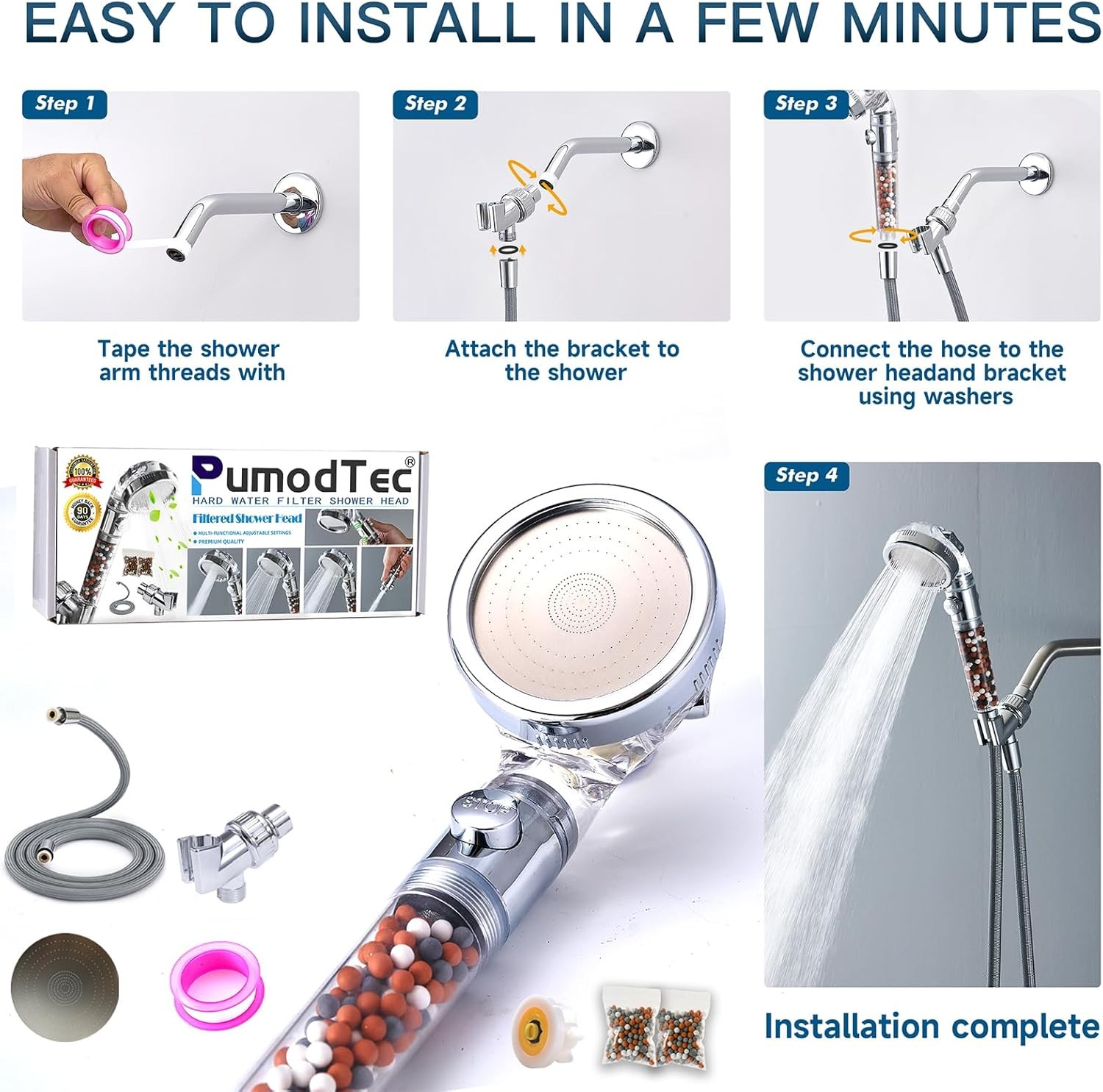 Filtered Shower Head with Handheld - High Pressure Transparent + Chrome