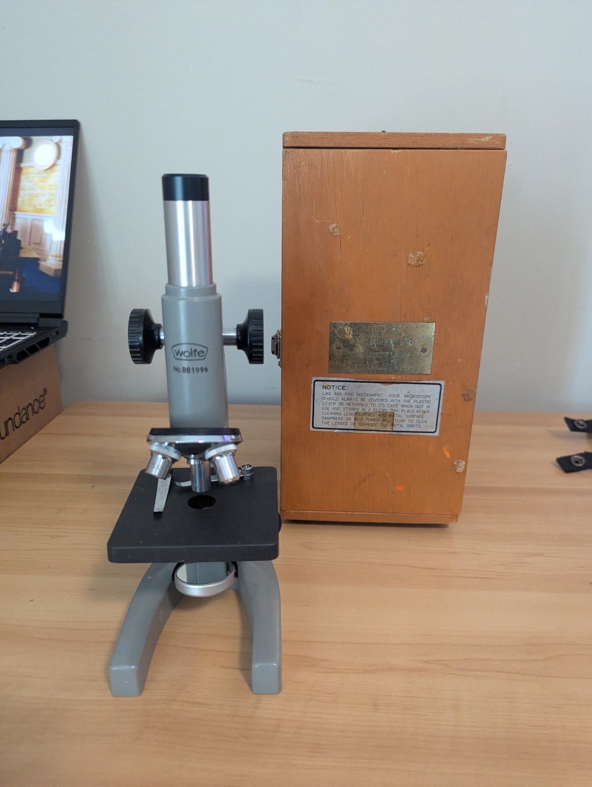 Vintage Wolfe Microscope With 5x, 10x, 30x Objectives And Case