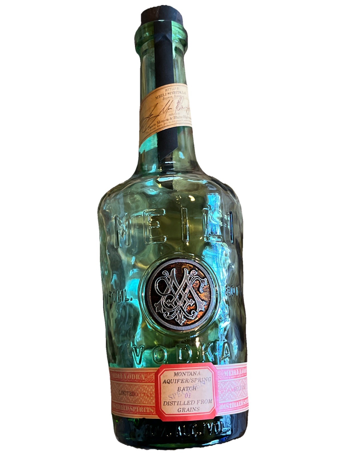 Meili Vodka Bottle Limited Release Moma Halvorson empty green cork seal 750ml
