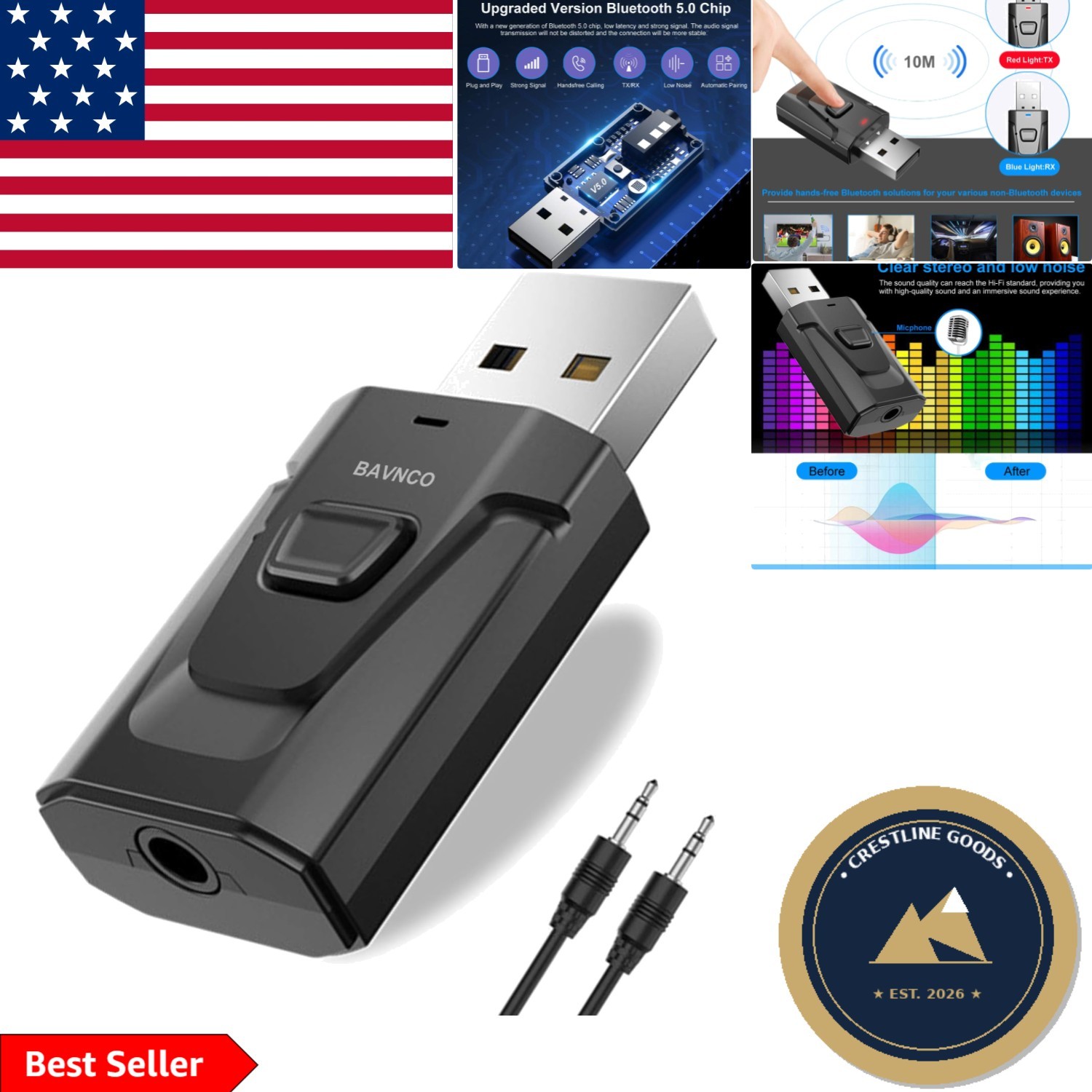 Compact Bluetooth Audio Receiver & Transmitter - Noise Cancelling Hands-Free Kit