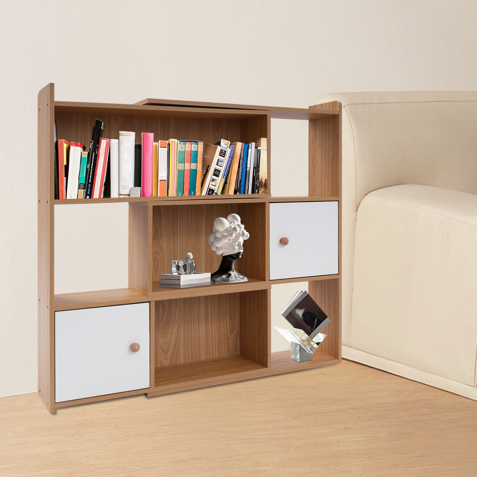 3-tier Bookshelf Stretchable Bookcase Modern Log Color Bookshelf For Home Office