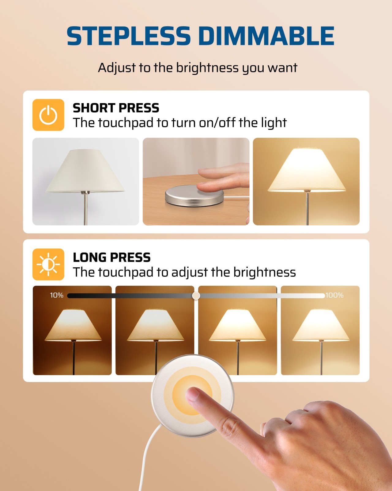 DEWENWILS Touch Control Lamp Dimmer Switch Dimmable LED CFL Bulbs 2 Pack