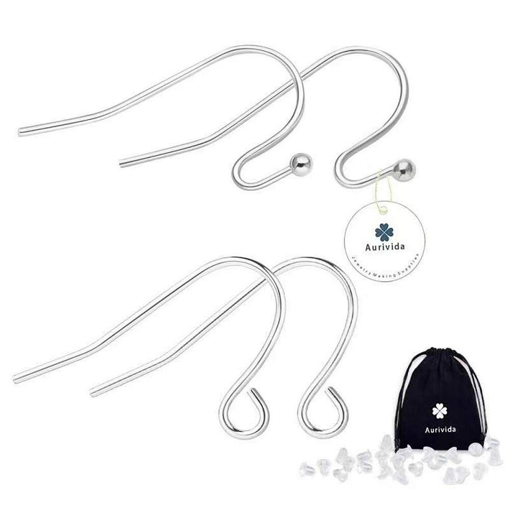 Sterling Silver Earring Hooks Hypoallergenic 100Pcs Ball Dot Ear Wires + Fish...