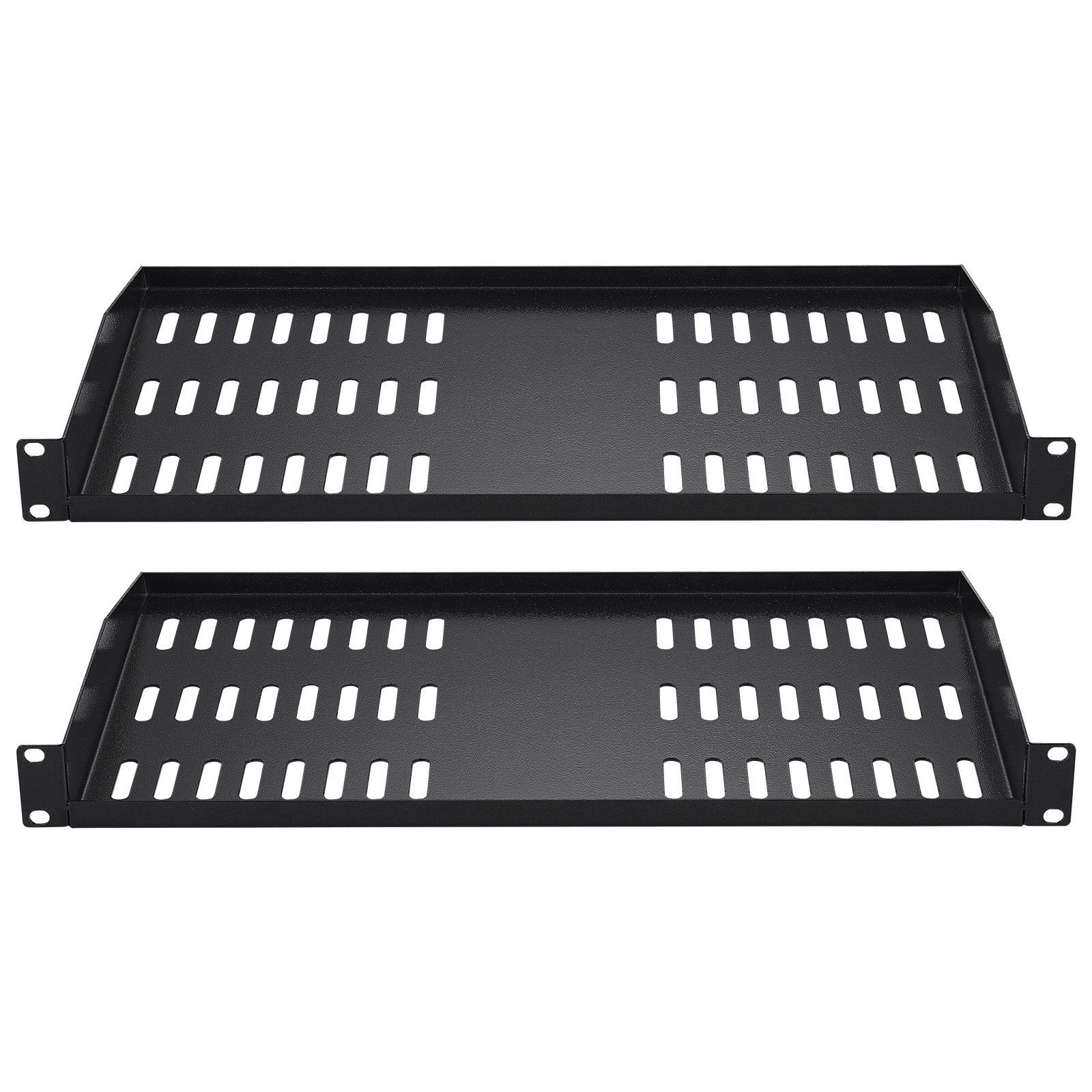 2-Pack 1U Server Rack Shelf, 10" Depth, 50lb Load, Vented Steel for 19" Cabinets