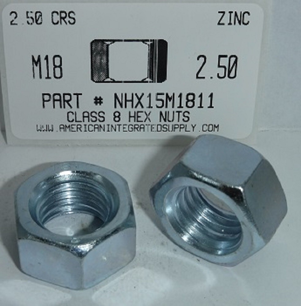 M18-2.50 HEX NUTS CLASS 8 STEEL ZINC PLATED (25)