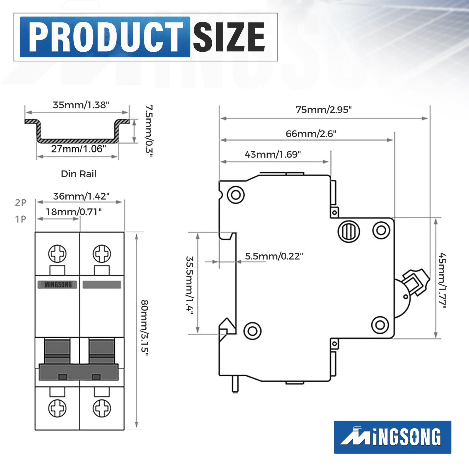 MINGSONG 63A 2 Pole Solar Disconnect Switch
