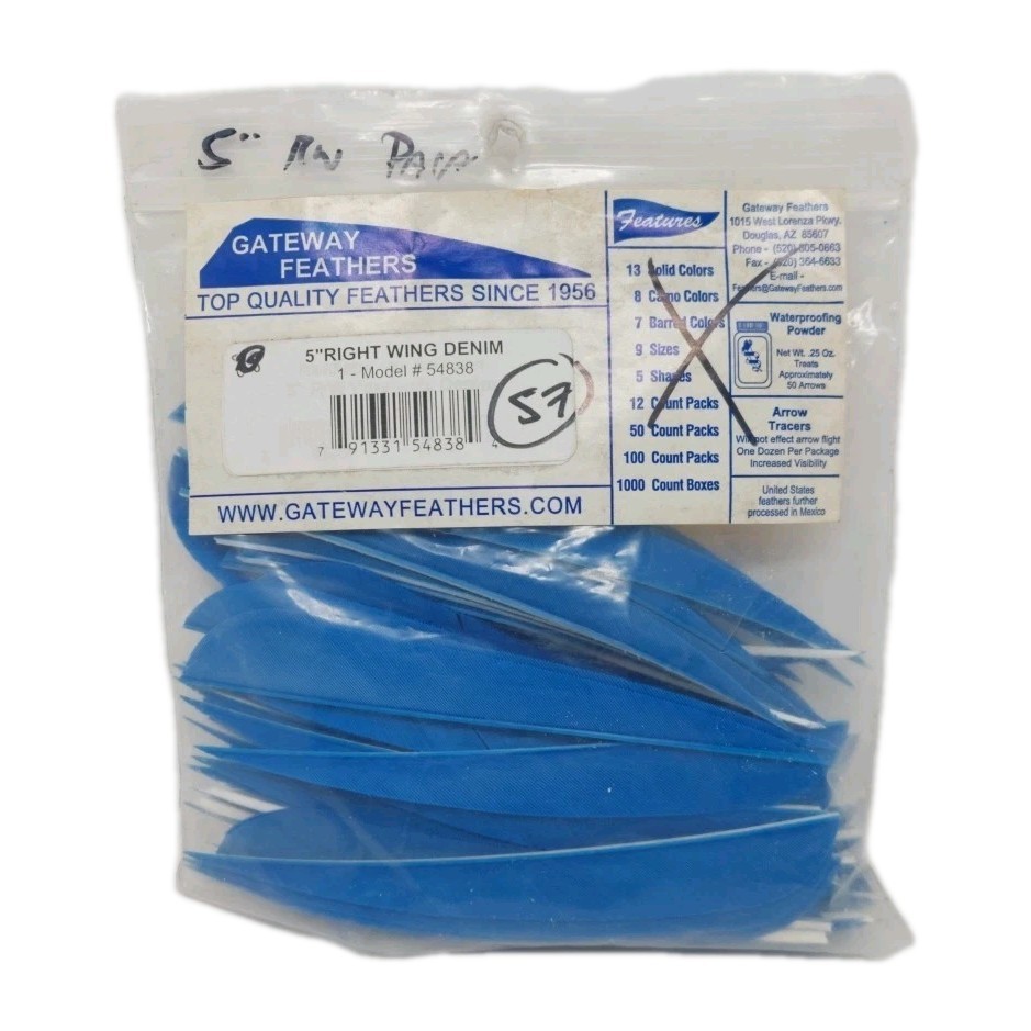 57 Count Gateway Feathers 5" Right Wing: Parabolic Denim Blue