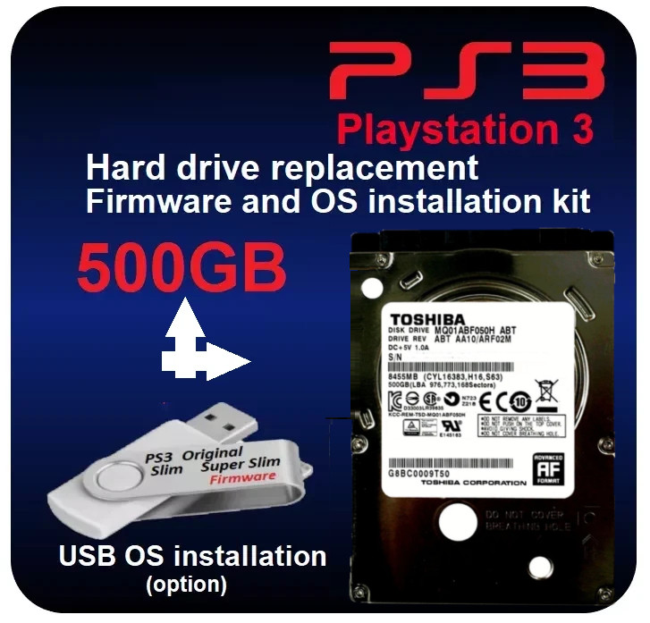 PS3 Original, Slim, Super SIim Internal Hard Drive  500GB w USB Firmware Option