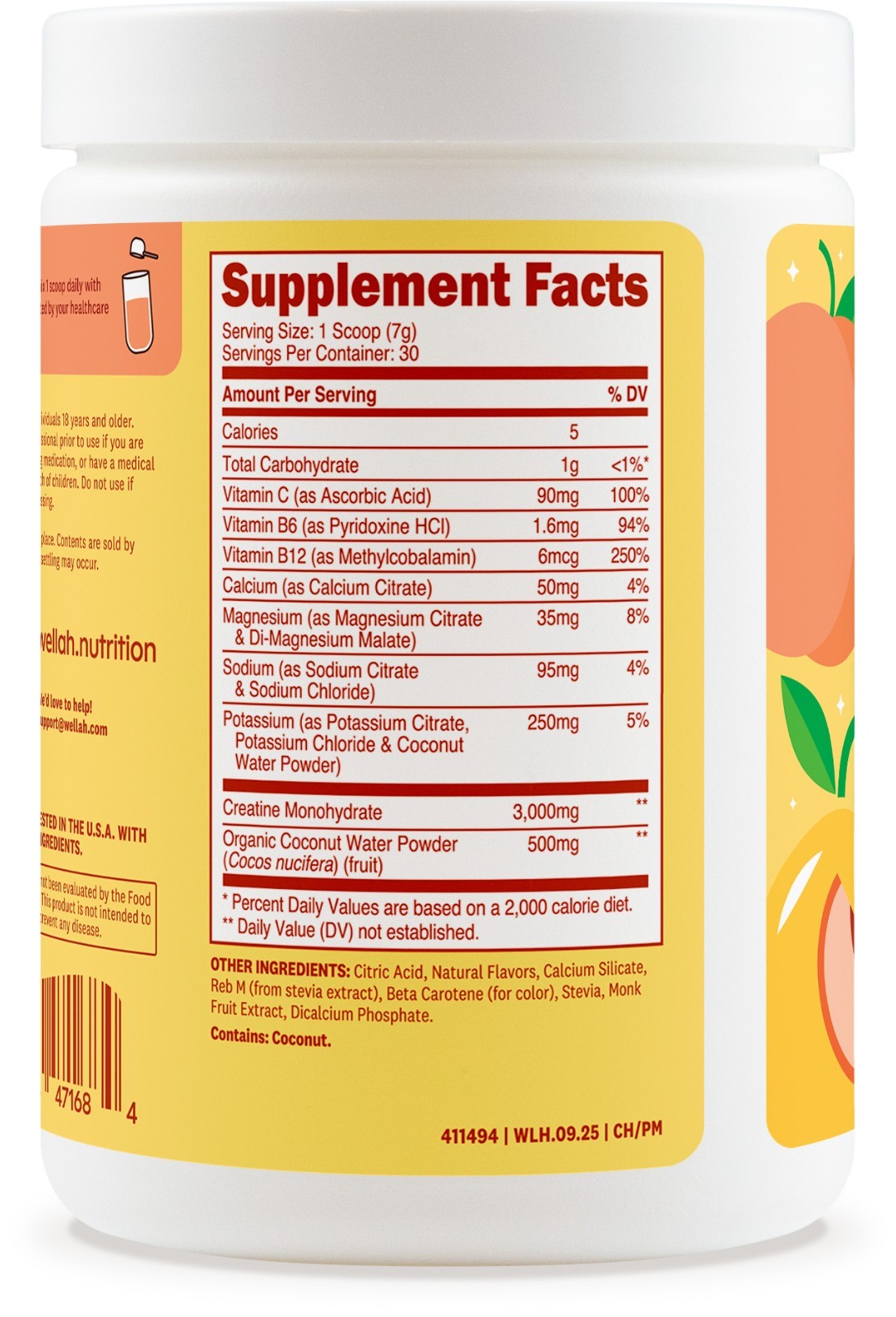 Wellah Creatine + Electrolytes Powder (Peach Mango) 30 Servings