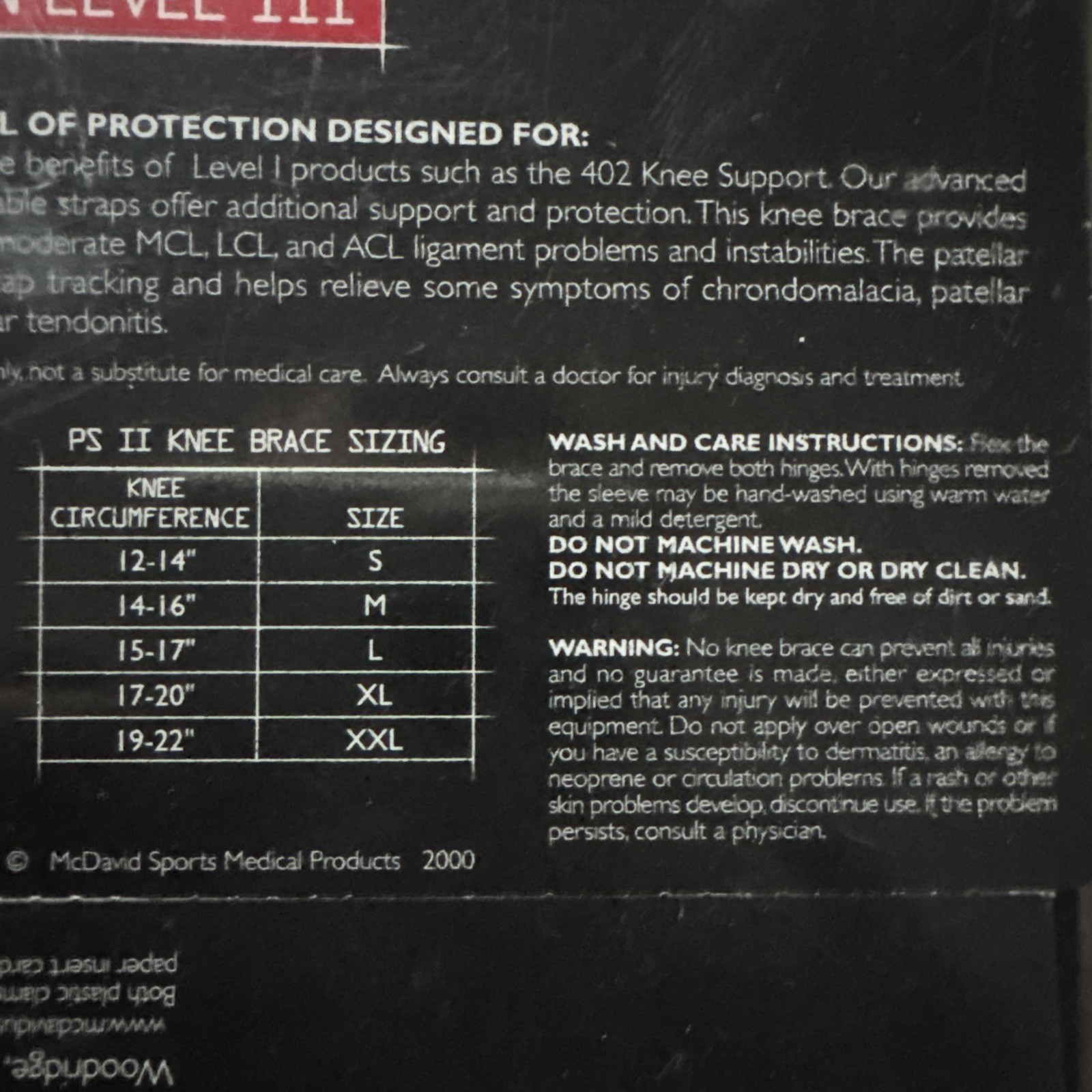 NEW McDavid Ps II Hinged Knee Stabilizer Brace Support 429R Size Medium Level 3