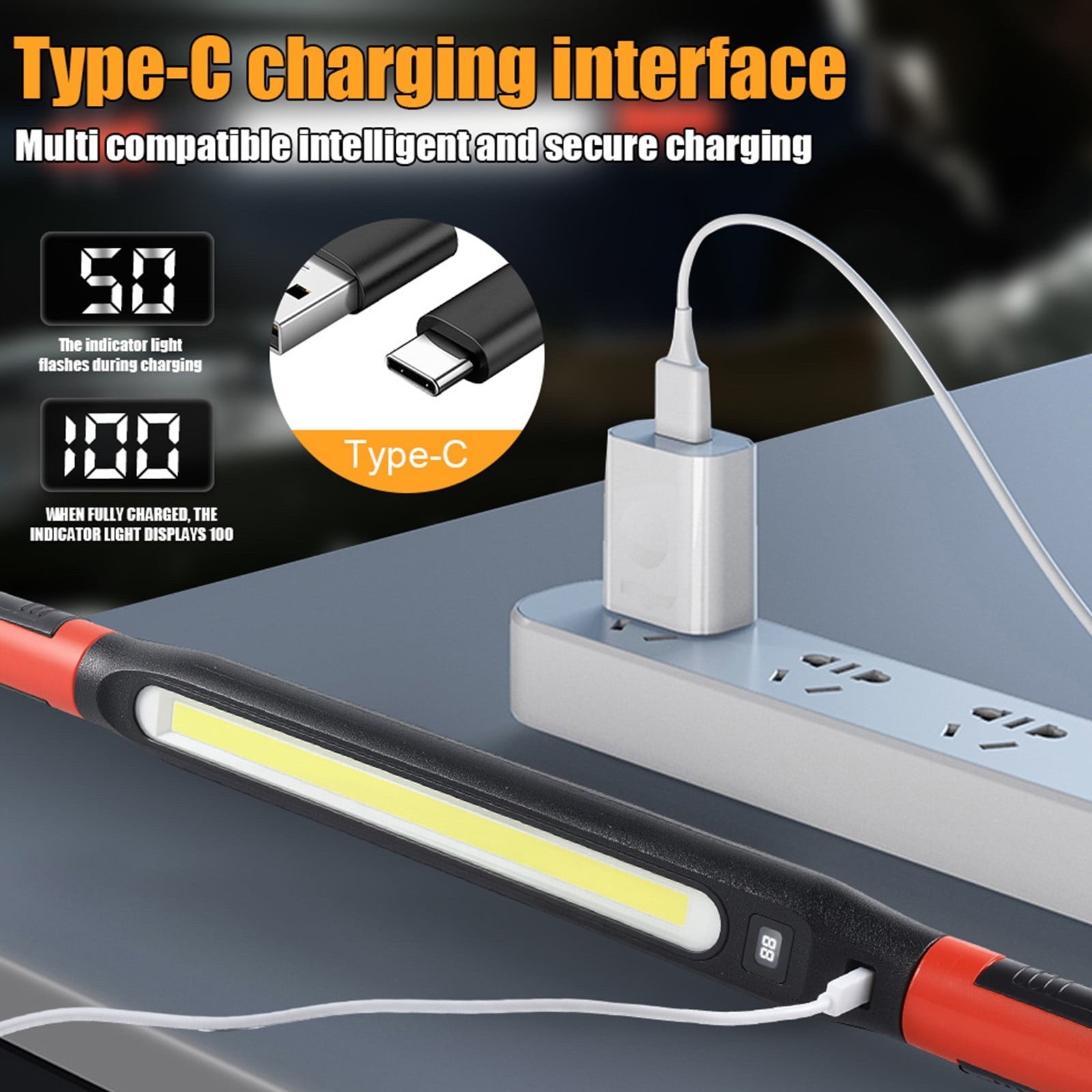 Under Hood Work Light Bar LED Magnetic Light with Hooks Cordless Rechargeable
