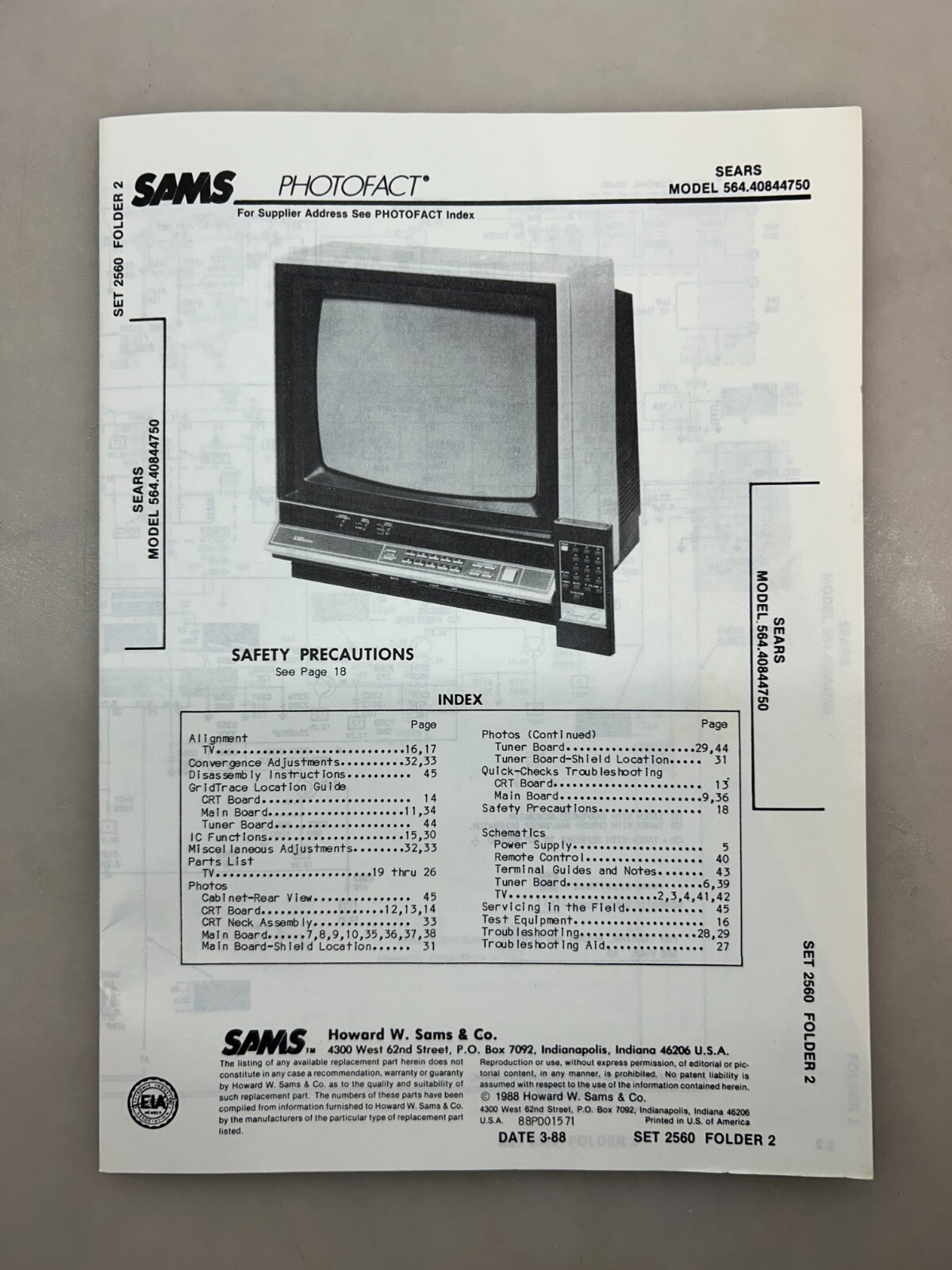 Sears 564.40844750 Service Manual Sams Photofact Free Shipping