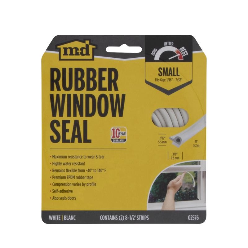 M-D White RubberWeather Stripping Tape For Doors &Windows 17 ft. L X 7/32in. T
