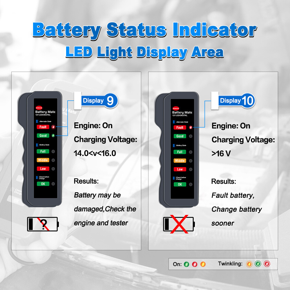BM310 12V Battery Load Tester Digital Battery LED Analyzer Car Diagnostic Tool