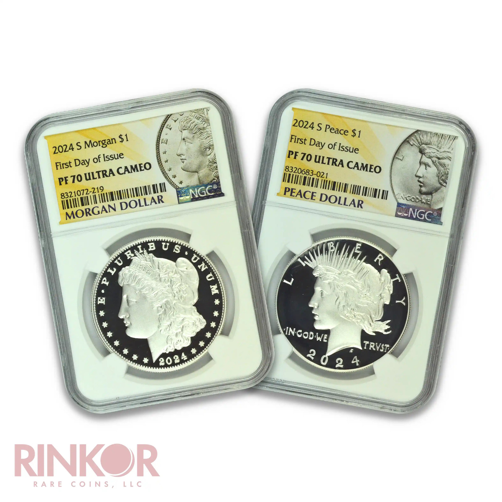 2024-S $1 Morgan and Peace Dollar 2-Coin Set First Day of Issue NGC PF 70