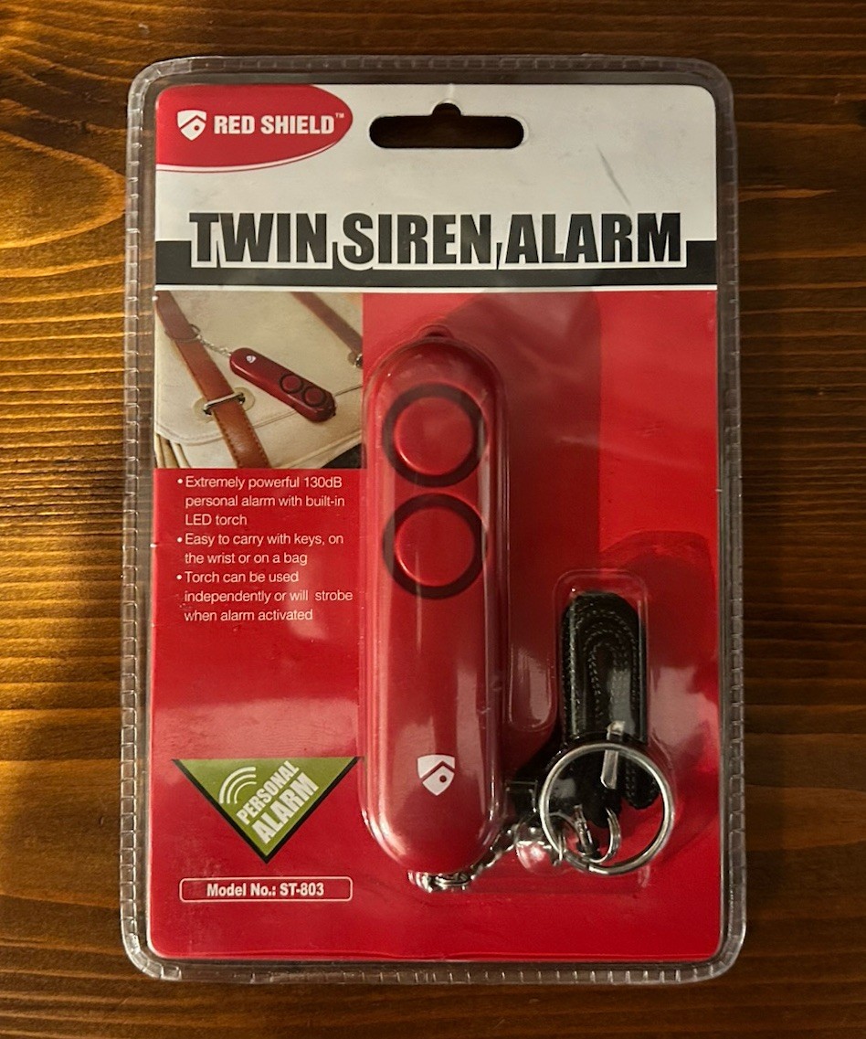 Red Shield Dual Siren Personal Alarm with LED Torch