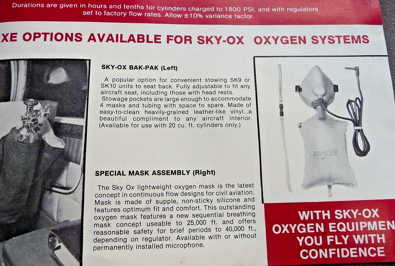 Aircraft Oxygen Systems Hypoxia? Fixed Flow Portable Duration Table Mask Cannula