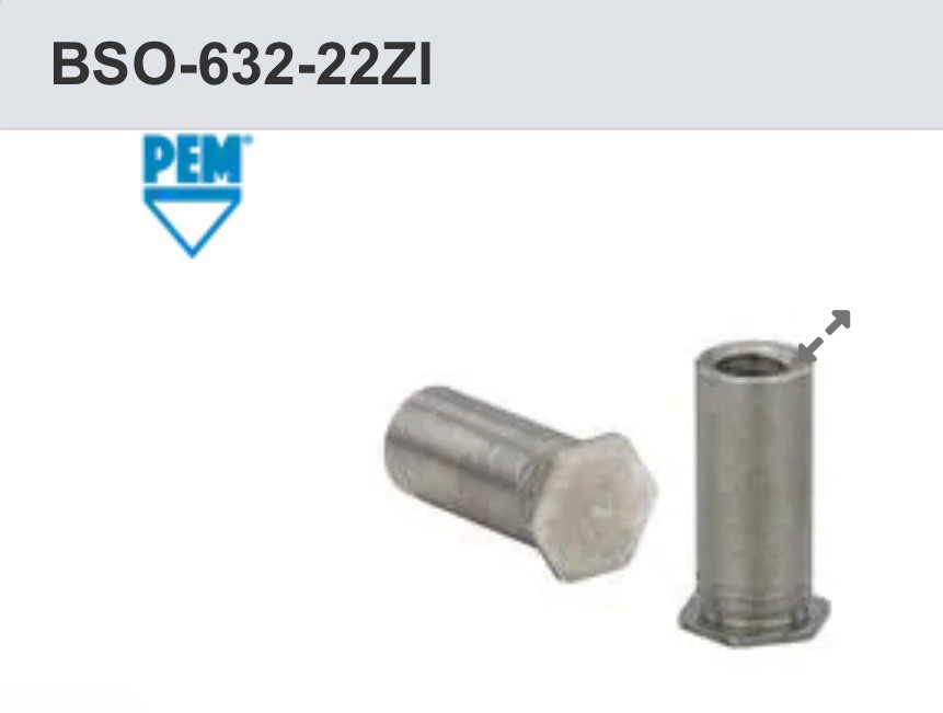 BSO-632-22ZI Blind Threaded Standoff Penn Engineering PEM Hardened Steel 100