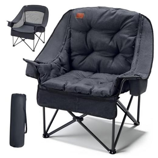 EVER ADVANCED XL Silla de camping con soporte de cojín Extragrande Negro
