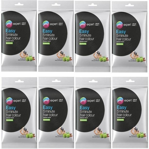 Godrej Easy 5 minute Hair Colour Shampoo Based Natural Black (8 Pack) , Black