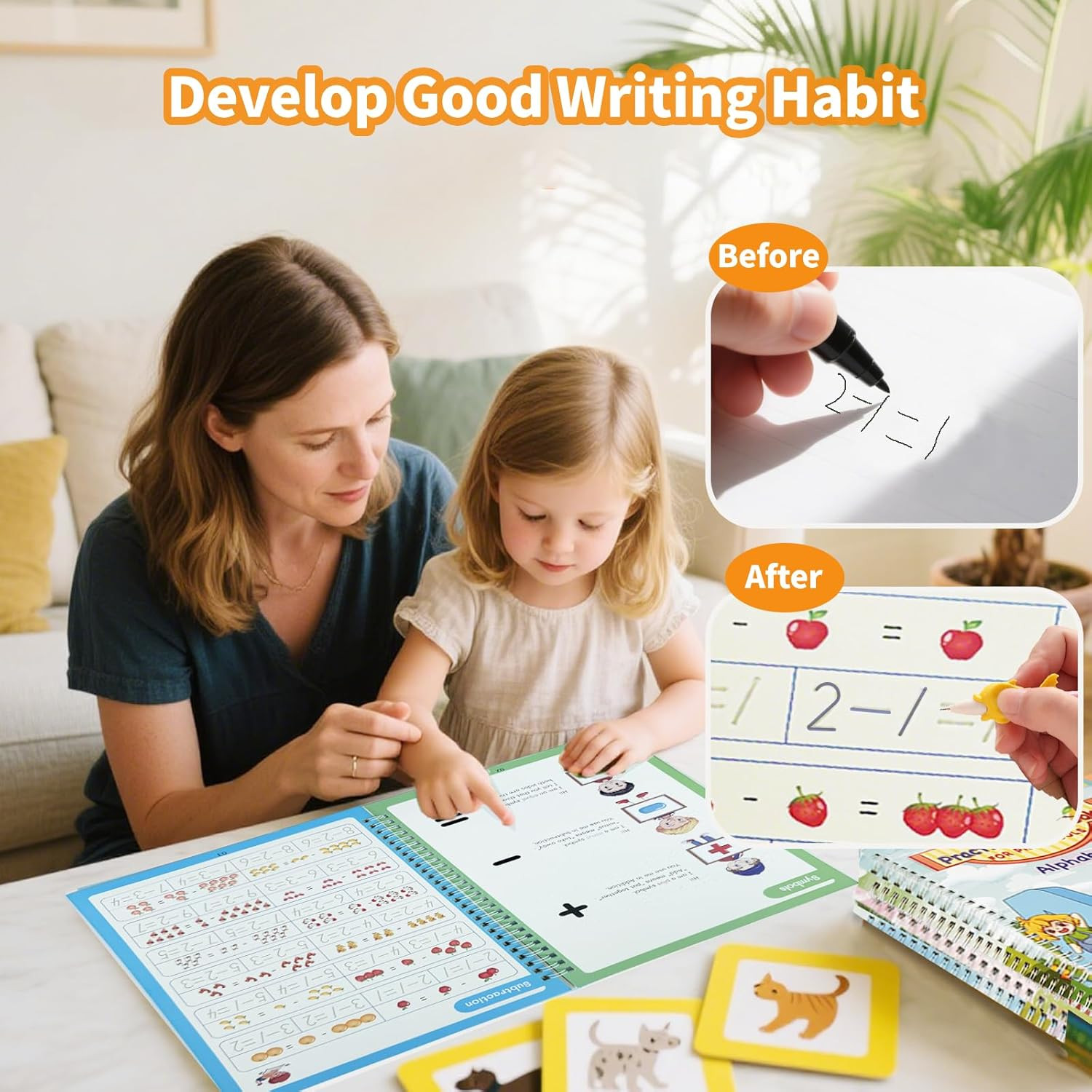 Large Magic Grooved Writing Practice Books for Kids, Reusable Handwriting Workbo
