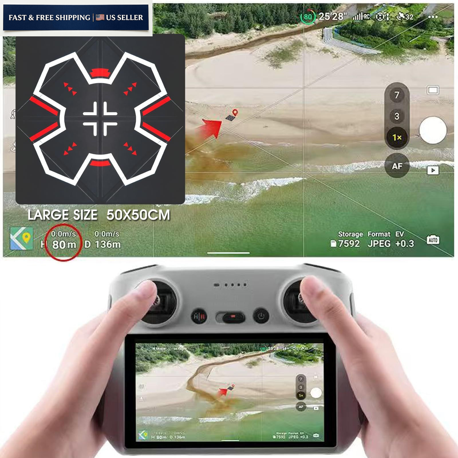 Universal Drone Landing Pad - Fast-Foldable, Portable, Weighted for Black