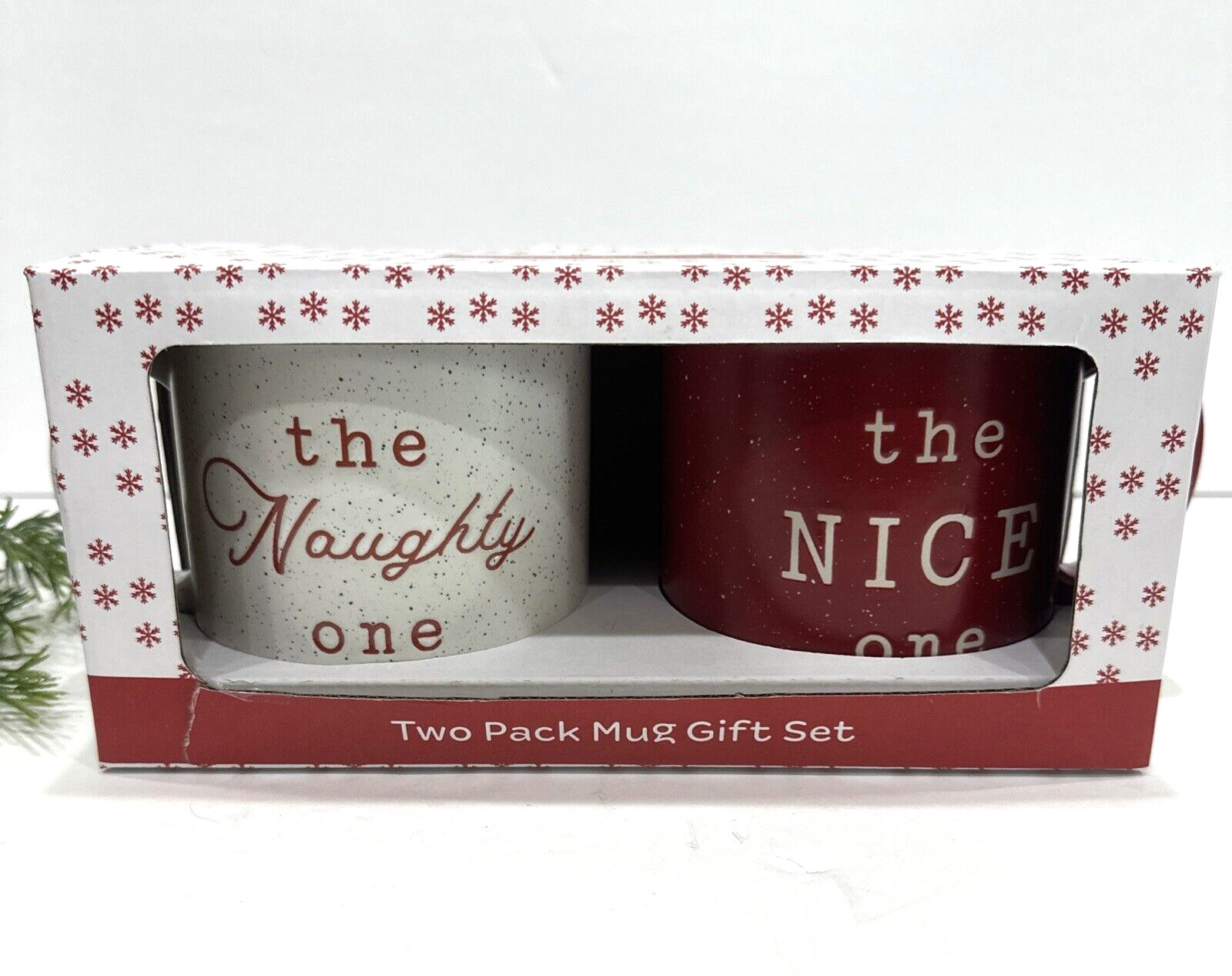Better Living Mugs Set Of 2 Christmas Naughty Nice Red White Speckle Set