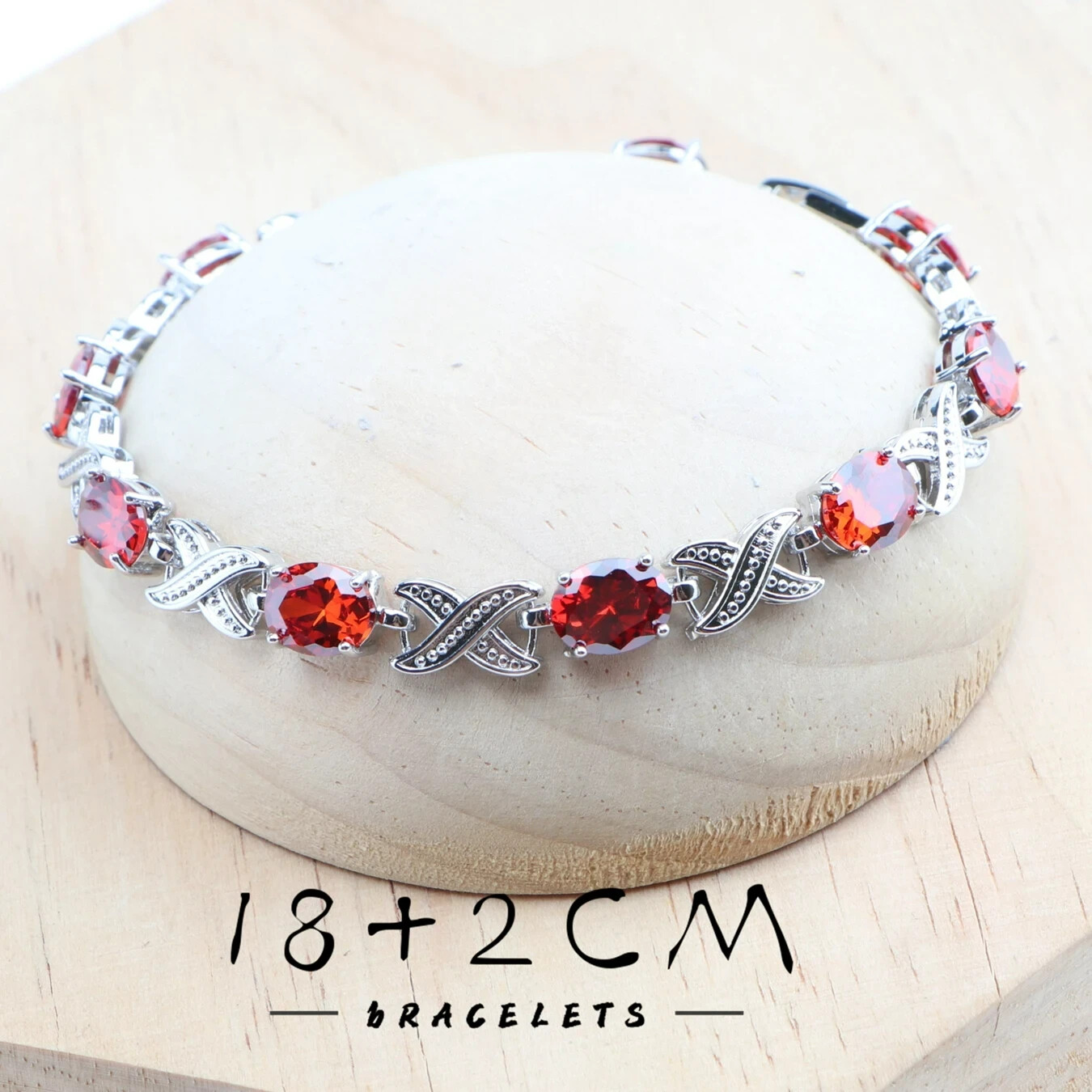 925 Silver CZ Oval Ruby Ring Earrings Bracelet Pendant Necklace Set