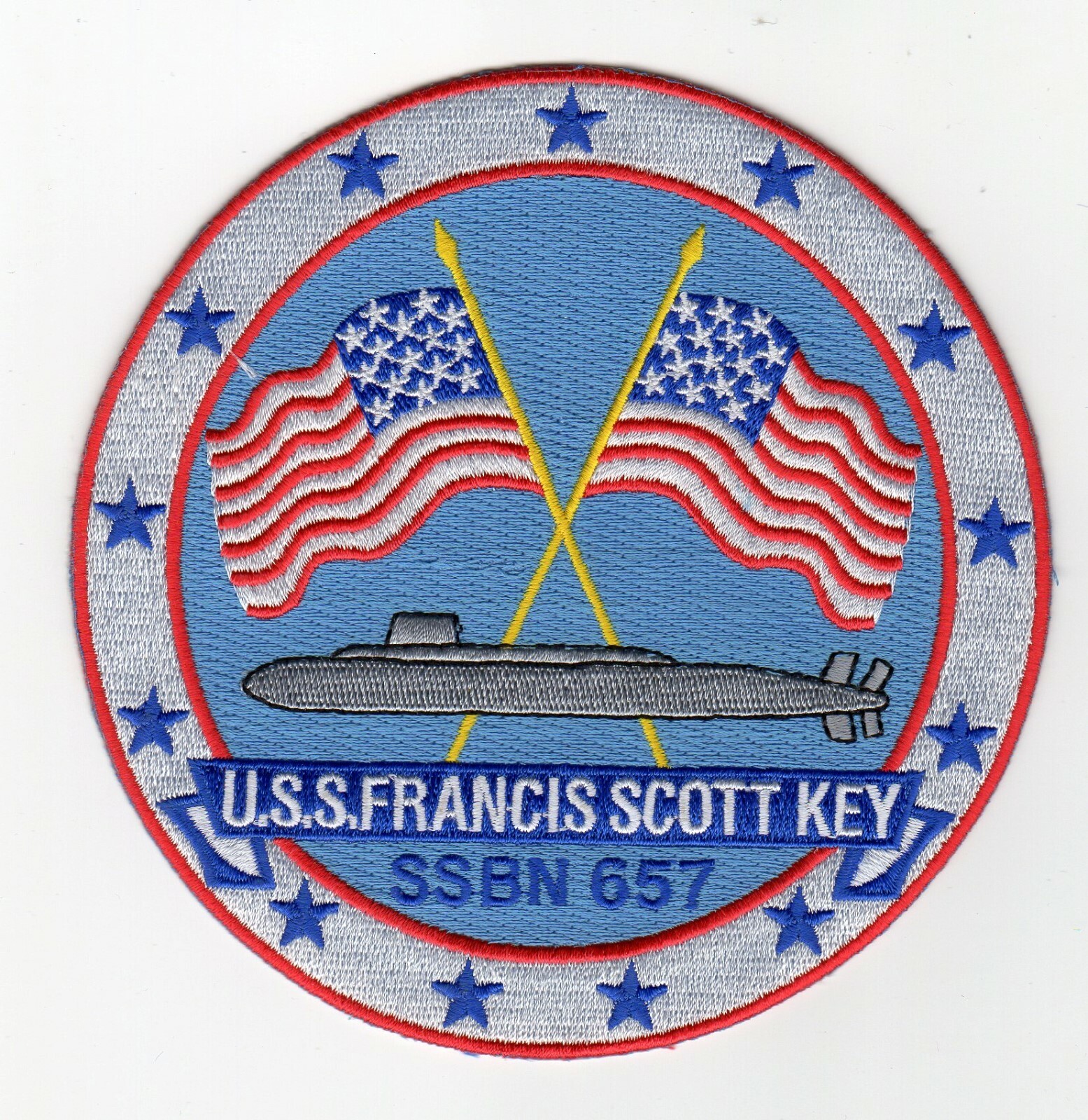 USS Francis Scott Key SSBN 657  Crest - BC Patch  5 inch Fully Emb b815
