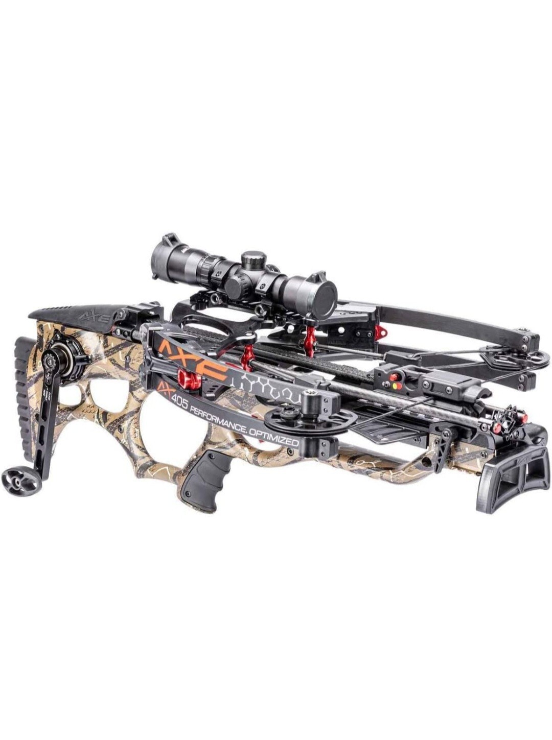 AXE 405 AX405 Crossbow with Multi-Range Reticle Scope and 3 Bolts - Camo 
