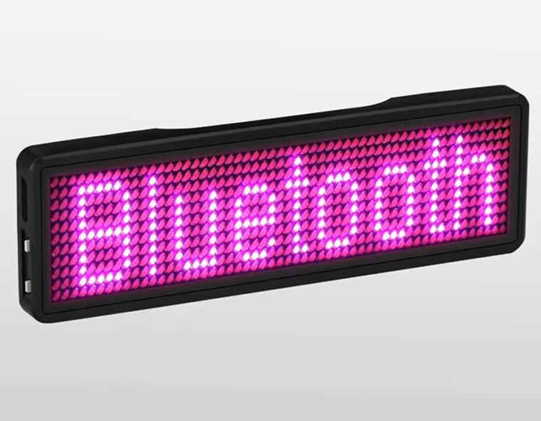 PINK LED Digital Scrolling Message Name Tag Badge Bluetooth/PC Programmable NEW