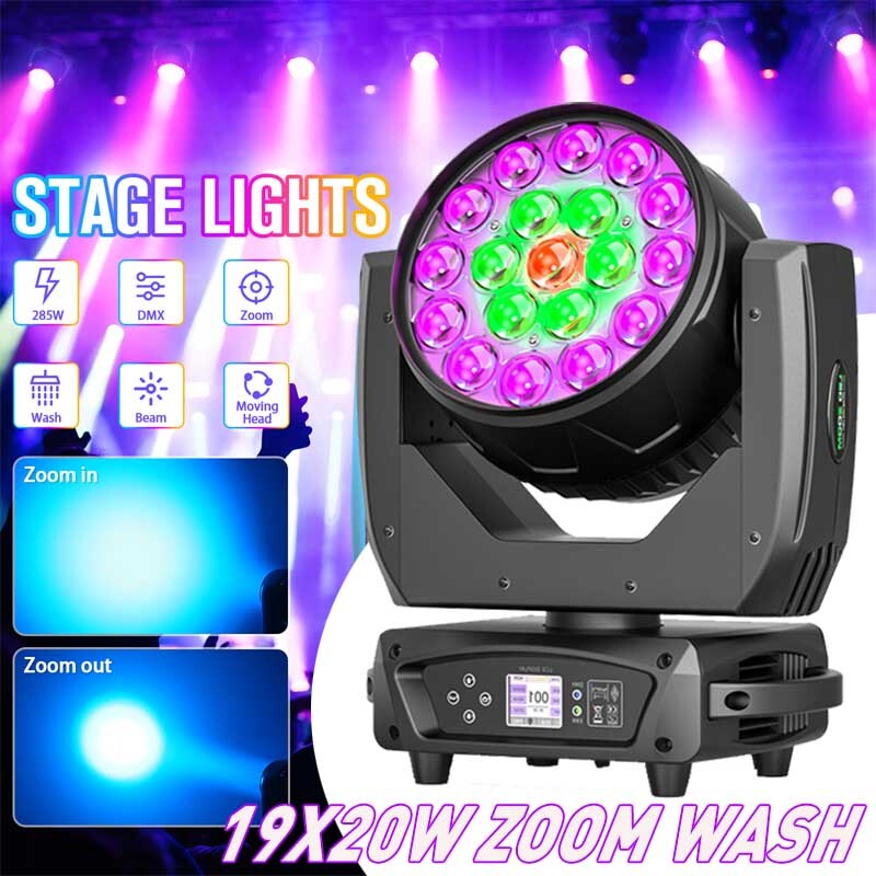 19x20W LED Zoom Moving Head Stage Light RGBW DMX Beam Wash Lighting DJ Disco Bar