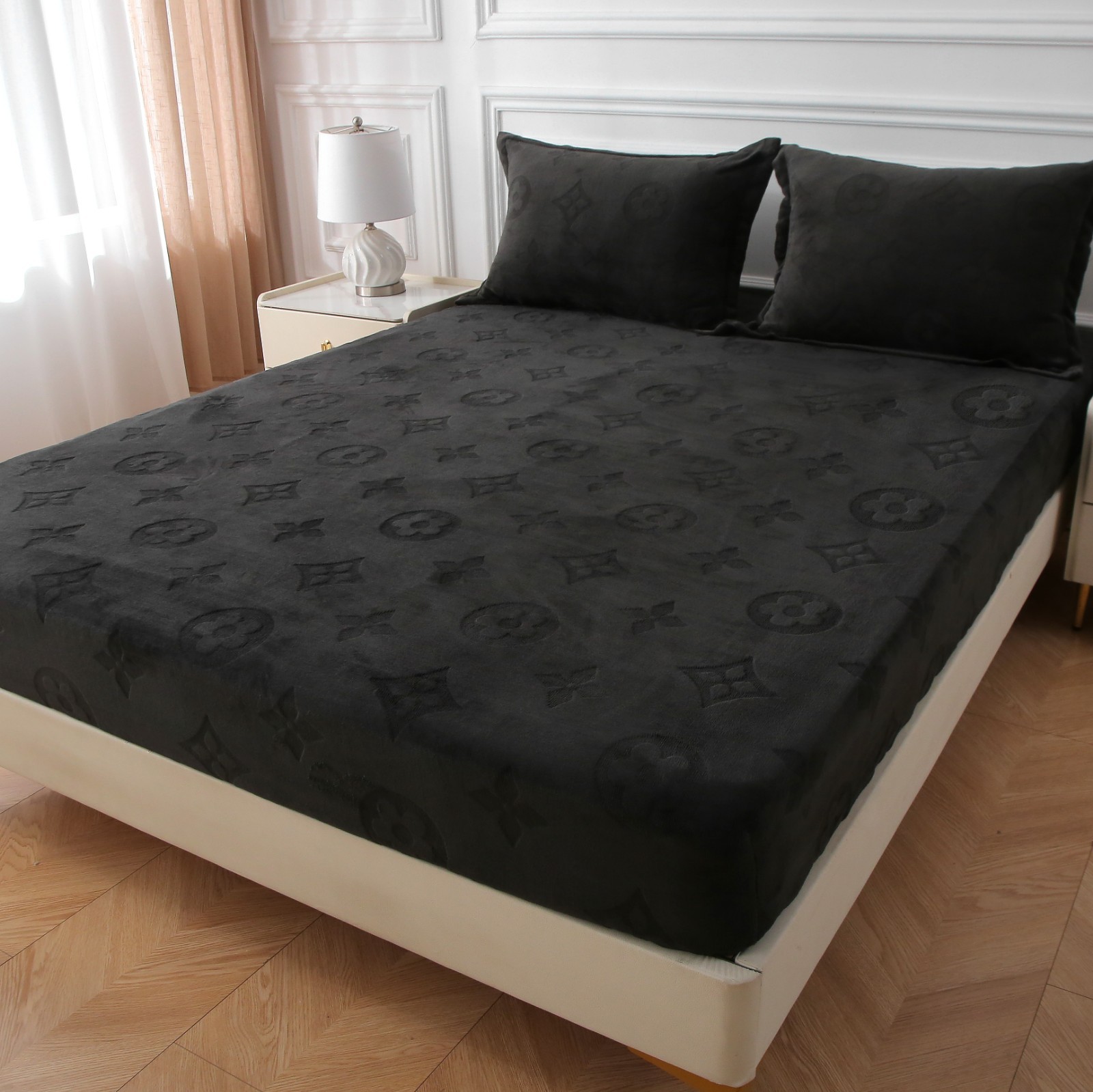 Velvet Fitted Sheet Queen King Bed with 2 Pillowcase Velvet Mattress Cover