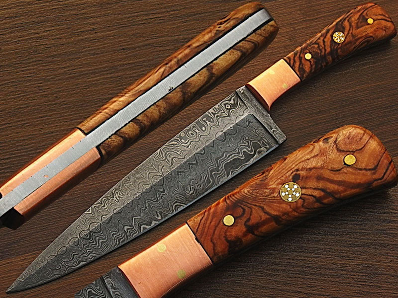 HANDMADE WHITE DEER Custom Damascus Steel 12" Chef Knife Olive Wood Handle