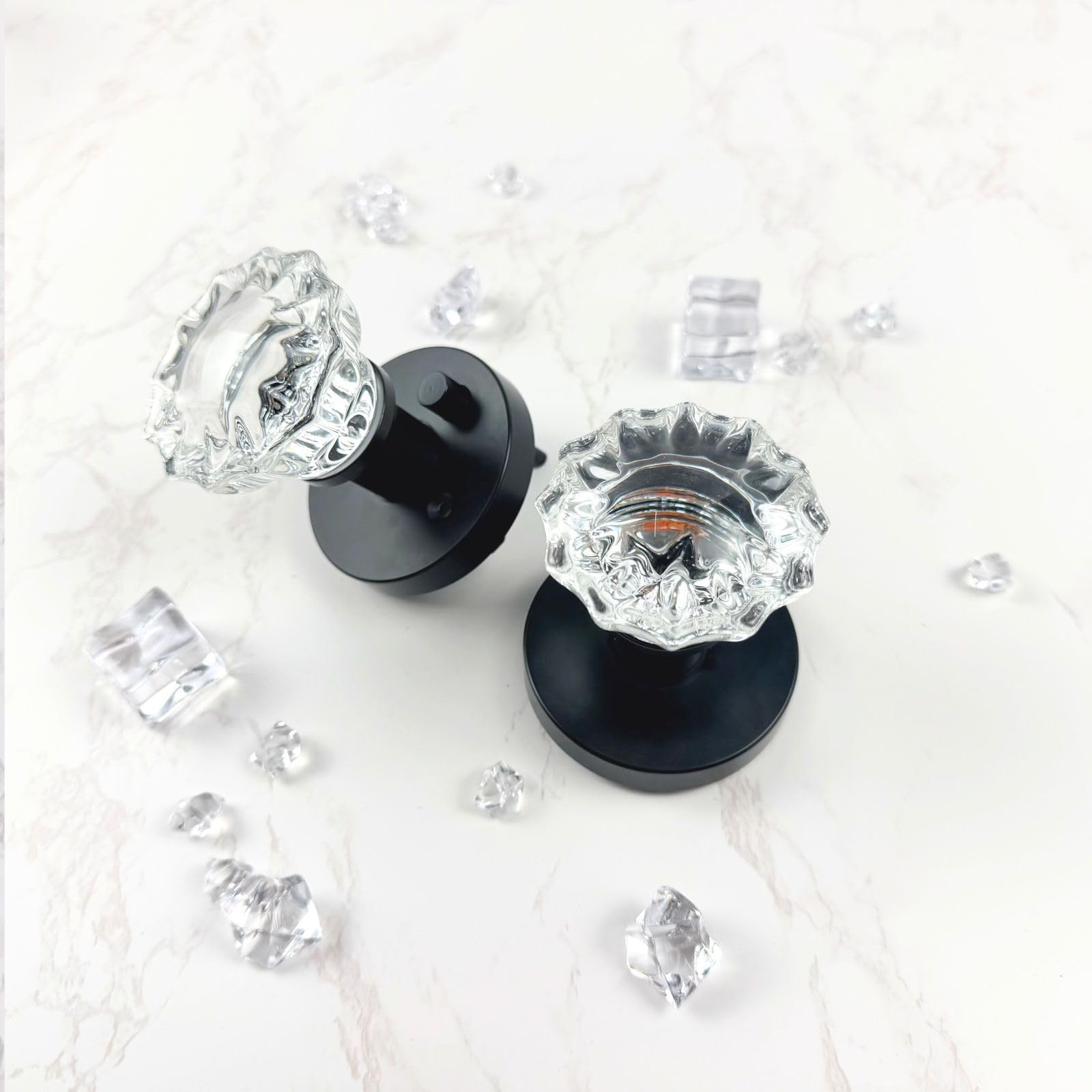 Solid Crystal Glass Door Knobs (Black, Privacy) | Vintage Round Interior Door...