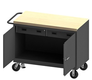 Durham 3415-MT-FL-95, 2 Drawer Maple Top Mobile Bench Cabinet, 48"x24"x38"