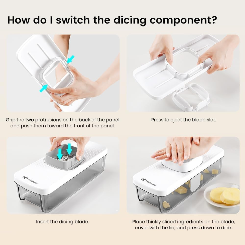 8-In-1 Vertical Vegetable Chopper Mandoline Slicer with Container White - Safe T
