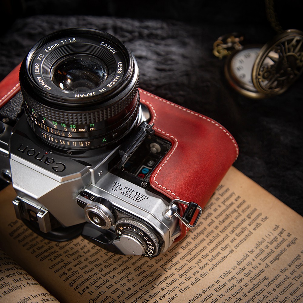 For Canon AE-1 AE-1P Camera collocation Real Leather Half Camera Case Bag Cover