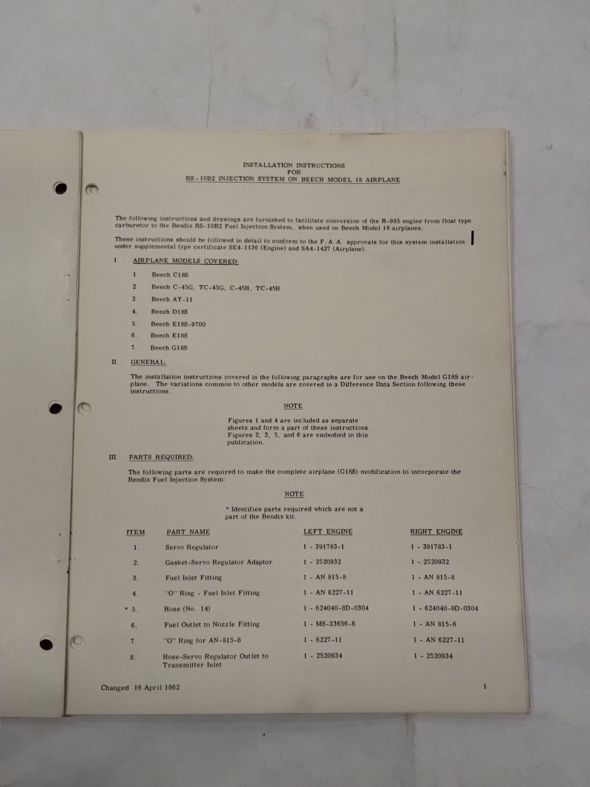 Bendix Model RS-10B2 Fuel Injection System Installation Instructions-Original