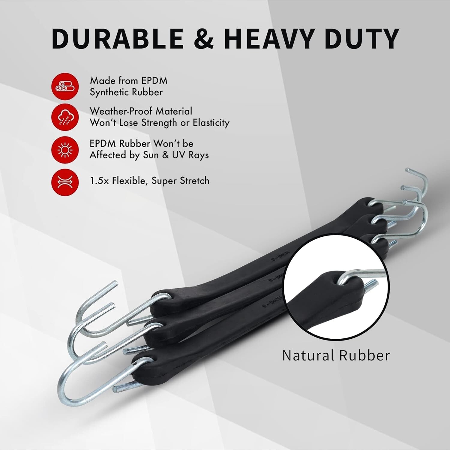 10-Pack 9" Tarp Straps Waterproof Natural Rubber Bungee Tie Down Cords