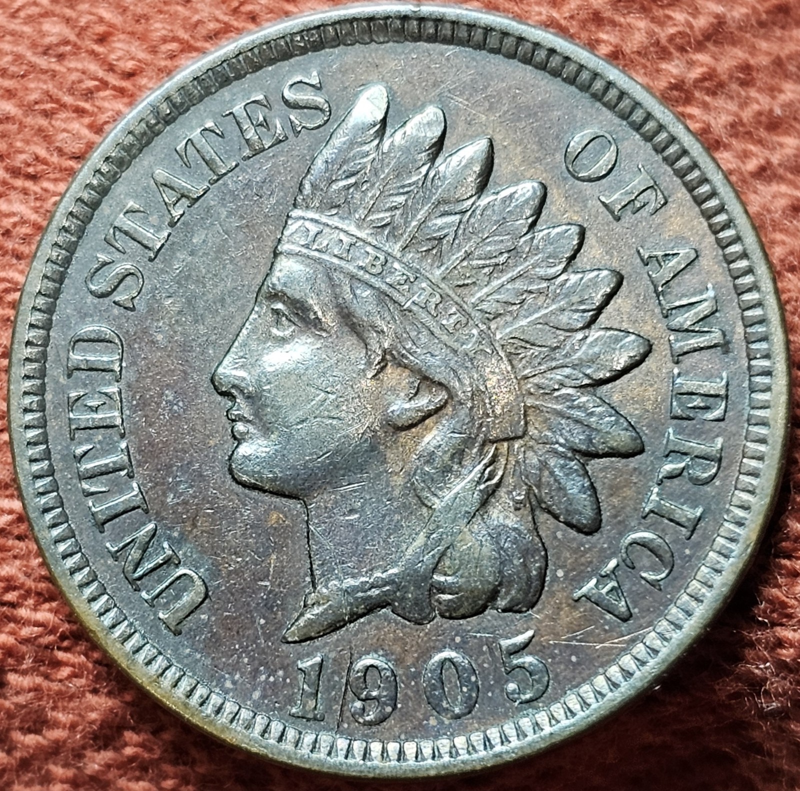 1905 Indian Cent 1C Copper Coin AU Details