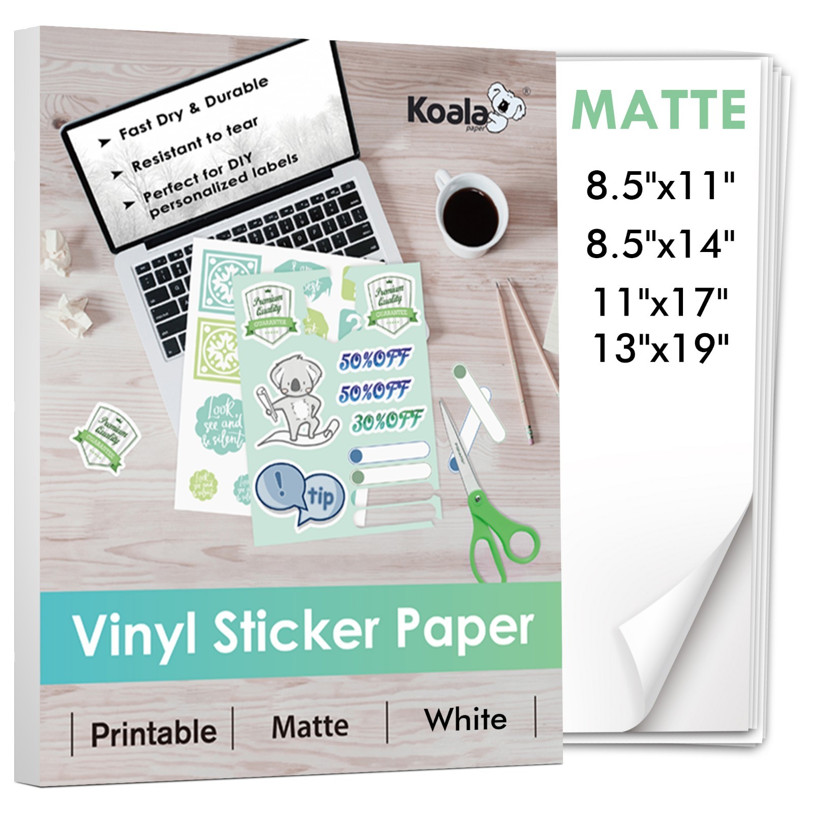 Lot Koala Printable Vinyl Sticker Paper Waterproof Matte 8.5x11 / 8.5x14 / 11x17