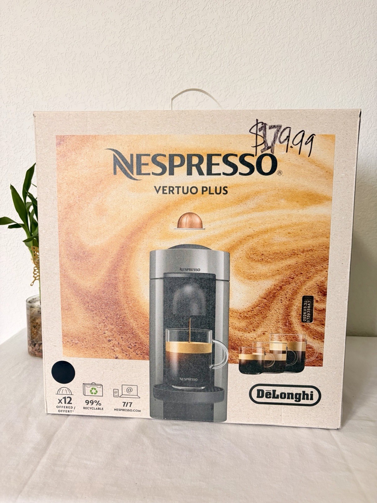 Nespresso Vertuo Plus Capsule Coffee Machine, Black, 12 Capsule Capacity