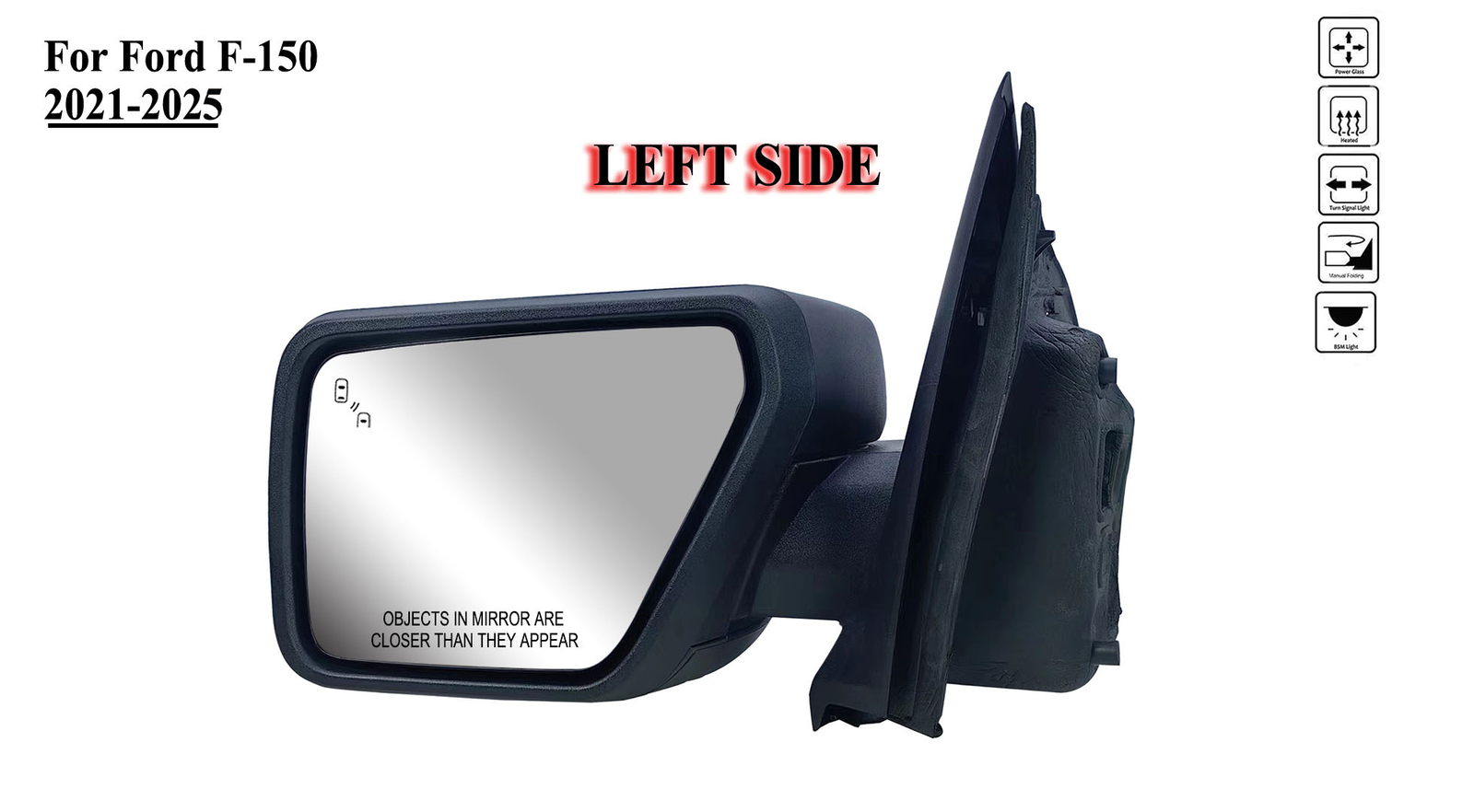 Driver Left Side Door Mirror Power With Blinker M-Folding For 21-25 Ford F-150