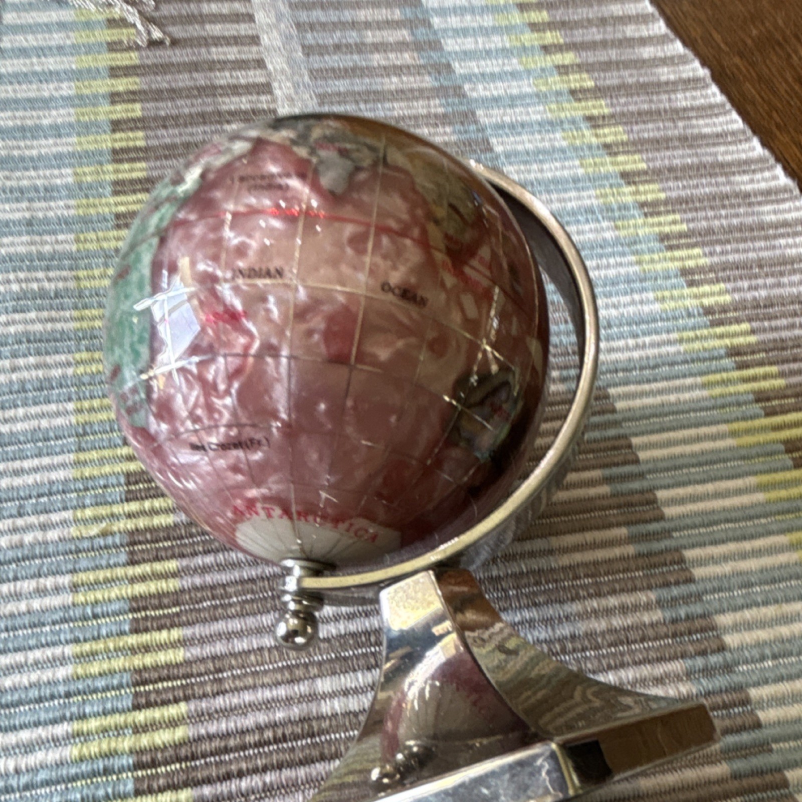 Gemstone Decorative Tabletop Globe Multicolor Metallic Base 5in Small Rotating
