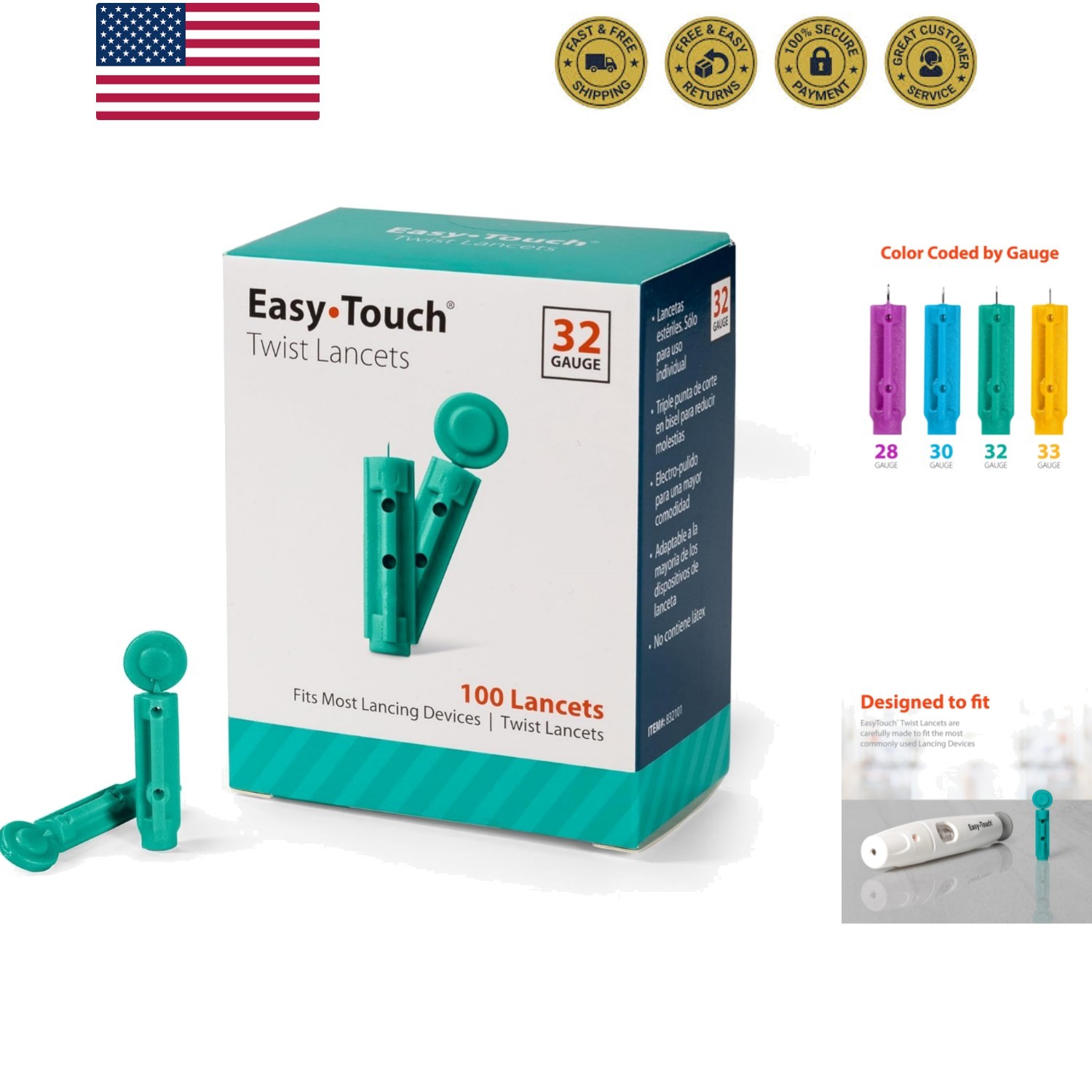 Twist Lancets - 32 G, 100 per Box