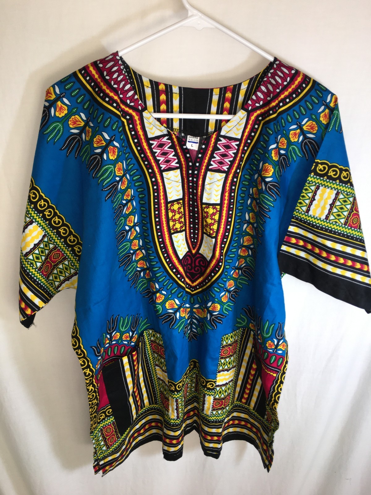 WOMENS MENS Dashiki BLUE AFRICAN TRIBAL 100% COTTON TUNIC TOP SHIRT SIZE XL 50"