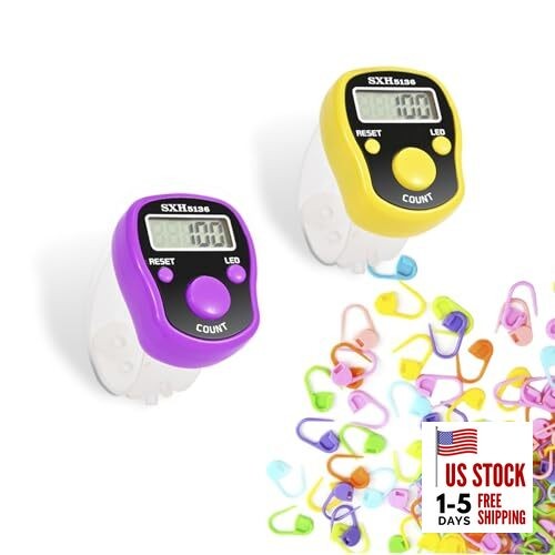 Stitch Counters 2 Pcs LED Digital Row Counter and Stitch Markers Purple yellow