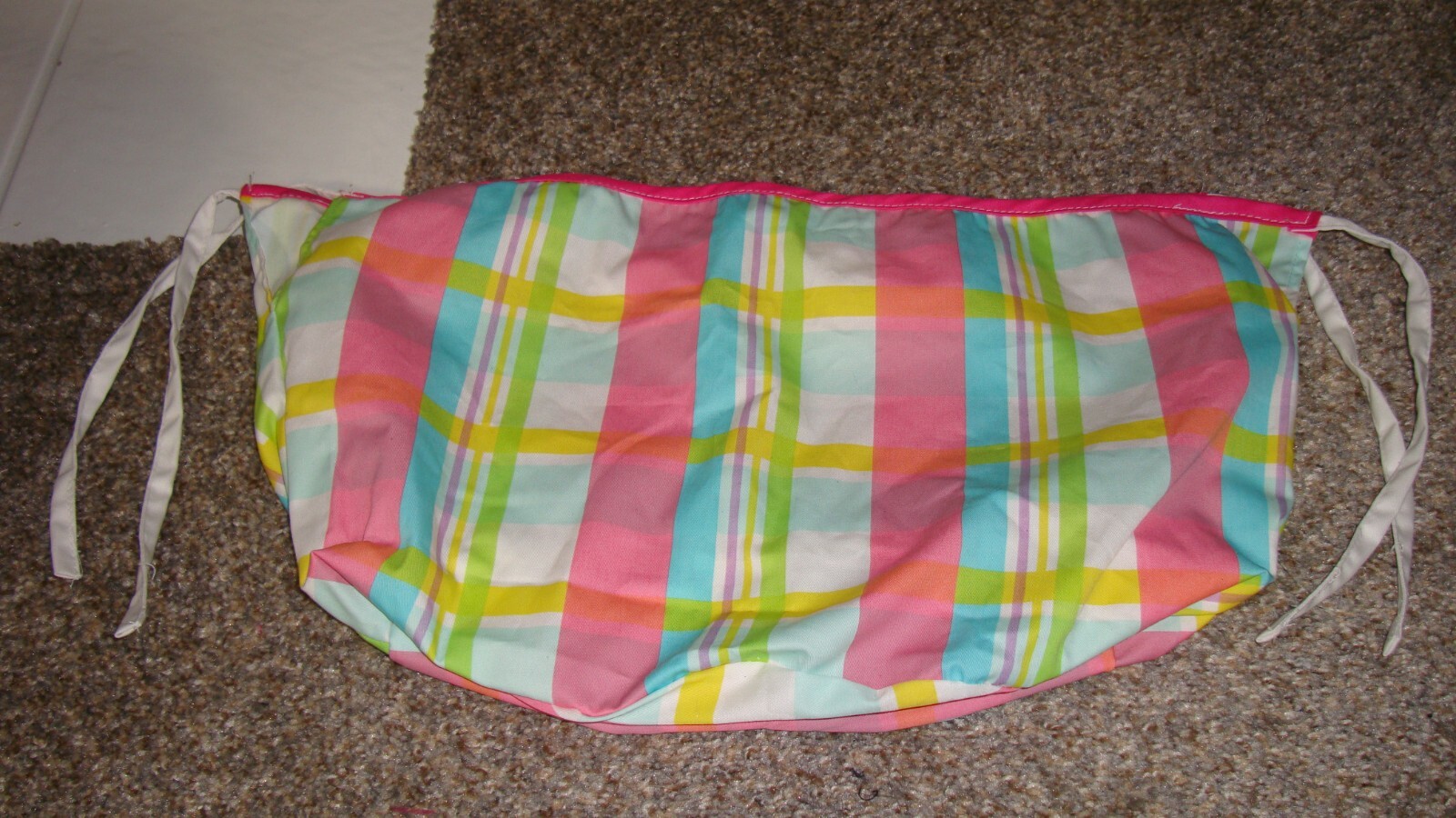 Spritz Easter Basket Cloth Liner White Pastel Rainbow Plaid Large 10"W  Bottom