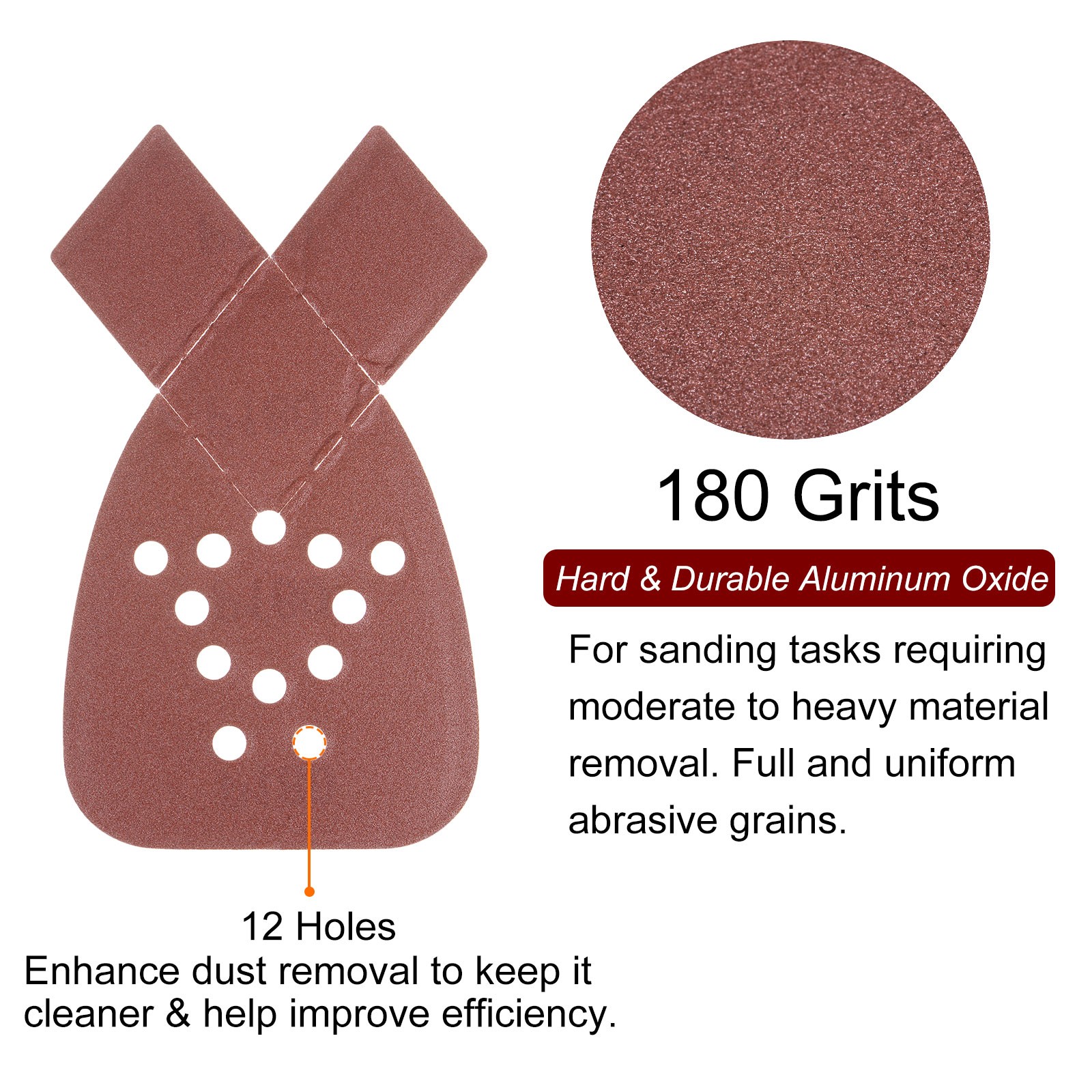 24pcs 180 Grit 12 Hole Hook Loop Sandpaper Triangular Sanding Pad with Extra Tip